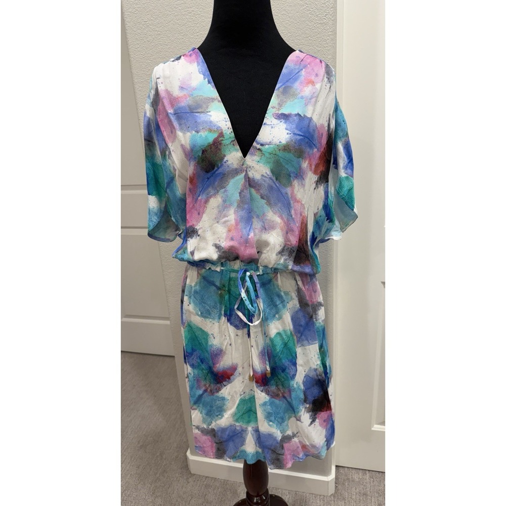 Desigual Abstract Watercolor Kimono-Sleeve Dress 38 S Artsy Made in Portugal